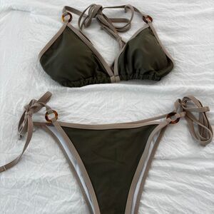 SHEIN Green Tan Trendy Matching Bikini 2 Piece Swimwear Bikini Summer Medium Set